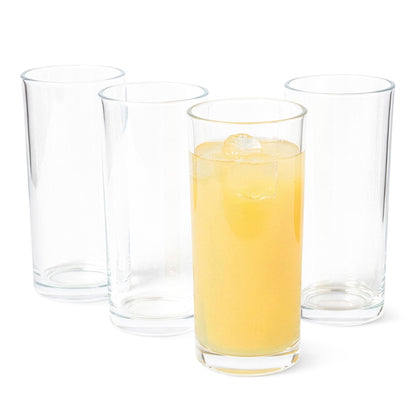 Amazon Basics Drinking Glasses, 11 oz., Sturdy Glass, Rounded for Comfortable Hold, Dishwasher-Safe, Round Shape, 4-Piece Set