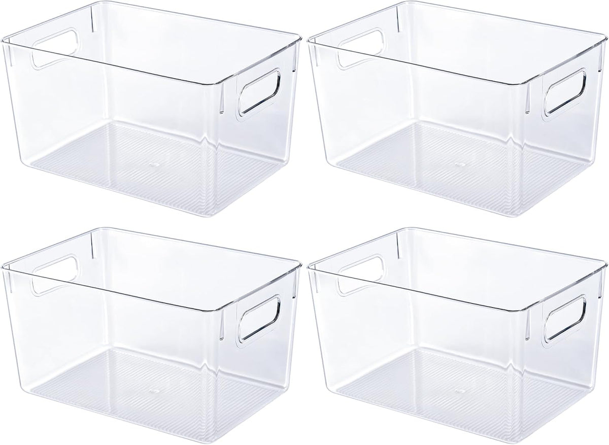 JollyPack Clear Plastic Storage Bins, 4 Pack