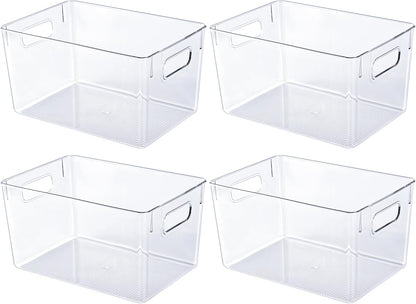 JollyPack Clear Plastic Storage Bins, 4 Pack