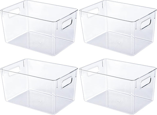 JollyPack Clear Plastic Storage Bins, 4 Pack