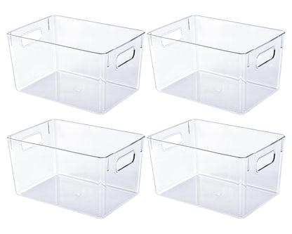 JollyPack Clear Plastic Storage Bins, 4 Pack
