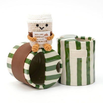 Ceramic Coffee Mug with Sip Hole, 12oz To Go Ceramic Mug Striped