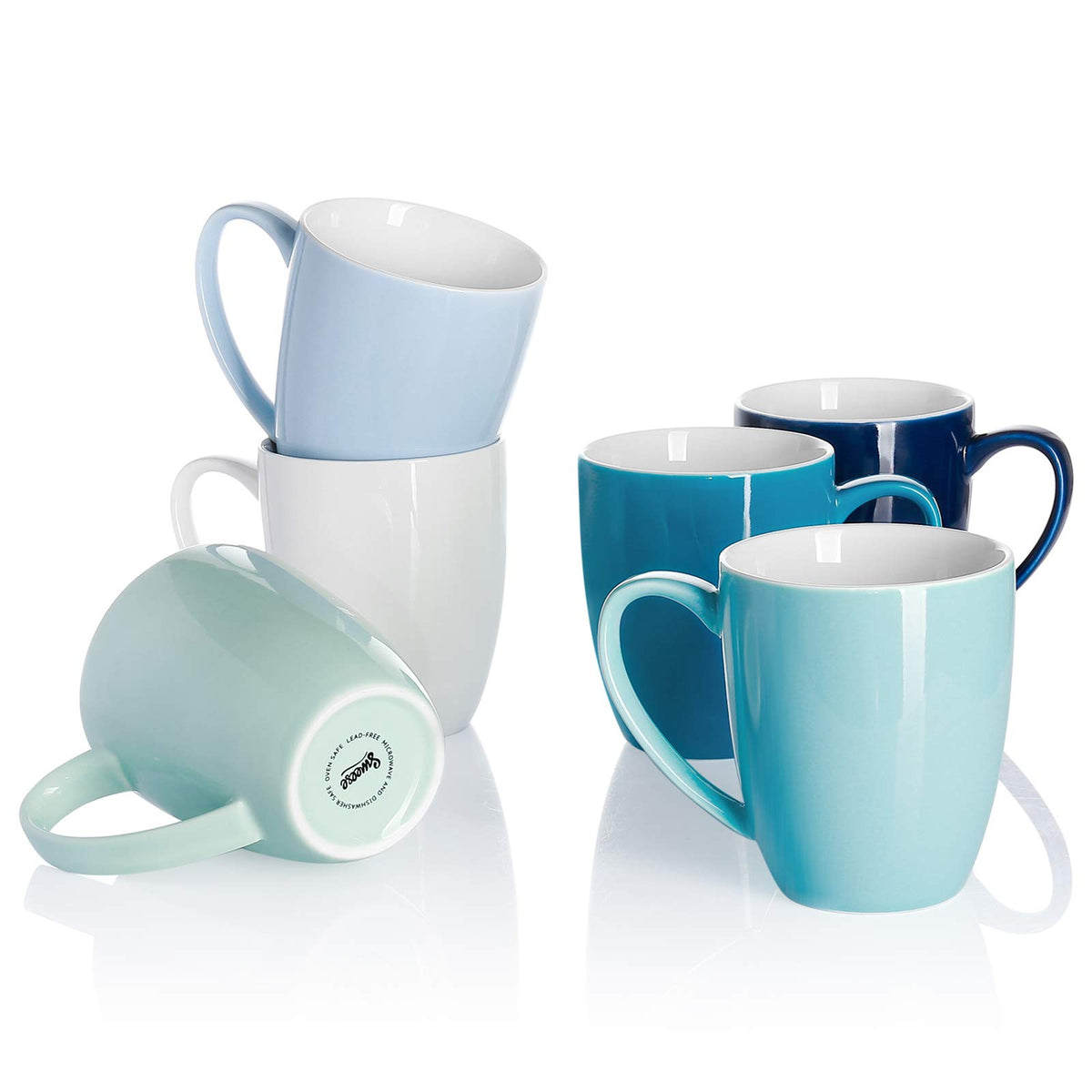 Sweese Porcelain White Coffee Mugs - 12 Ounce - Set of 6, Coffee Cups for Latte, Hot Tea, Cappuccino, Mocha, Cocoa, Festival Gift, Microwave Safe ﻿