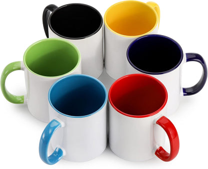 AVLA 6 Packs Porcelain Sublimation Mugs, 12 OZ Blank Drinking Cups with Handles, DIY Coated Ceramic Coffee Mug Sets for Cappuccino, Tea, Milk, Latte, Hot Cocoa, Microwave and Dishwasher Safe