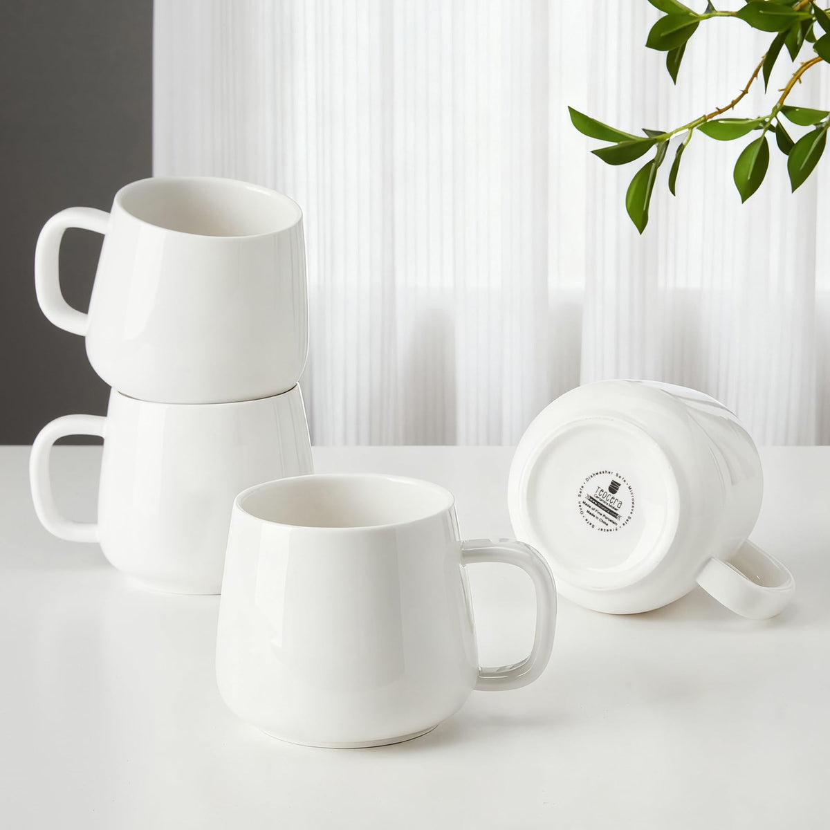 Teocera Coffee Mugs Set of 4-12oz Chip-Resistant Ceramic Cups with Ergonomic Handle | Dishwasher & Microwave Safe White Mugs | Keeps Beverage Hot, Perfect for Family Kitchen & Holiday Gifts