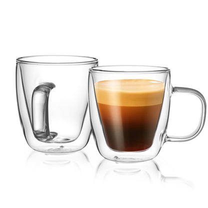 Sweese 12.5oz Borosilicate Glass Coffee Mugs Set of 4 - Double Walled, Clear Cups for Espresso, Latte, Tea