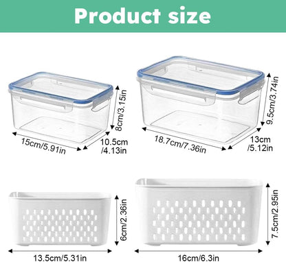 2 Pack Fruit Storage Containers for Fridge with Removable Colander, Grey
