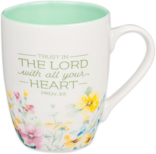 Christian Art Gifts Inspirational Ceramic Coffee & Tea Scripture Mug for Women: Trust in the Lord Encouraging Bible Verse, Microwave & Dishwasher Safe Lead-free, Multicolor Floral, Light Green, 12 oz.