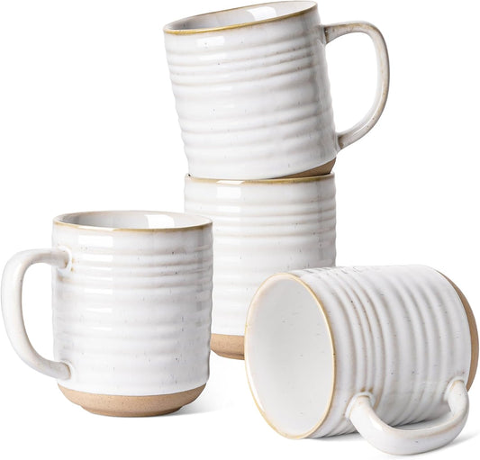 LE TAUCI Ceramic Coffee Mugs Set of 4, 18 oz, Farmhouse Style, Arctic White