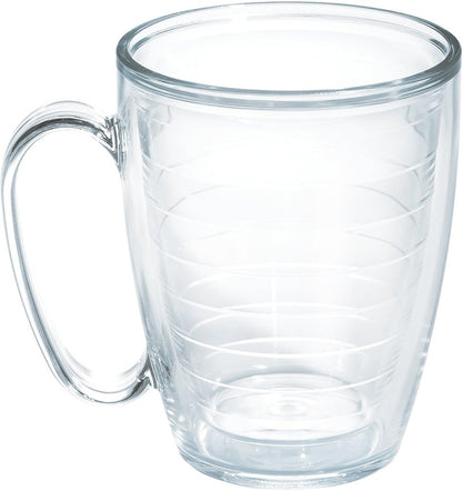 Tervis Clear & Colorful Tabletop Made in USA Double Walled Insulated Tumbler Travel Cup Keeps Drinks Cold & Hot, 16oz Mug, Clear