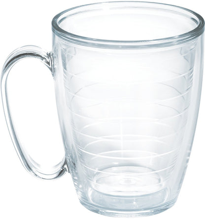 Tervis Clear & Colorful Tabletop Made in USA Double Walled Insulated Tumbler Travel Cup Keeps Drinks Cold & Hot, 16oz Mug, Clear