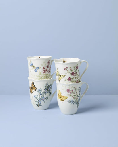 Lenox Butterfly Meadow Herbs Porcelain Mug Set for 4, 12oz