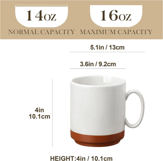 MALACASA 16oz Ceramic Coffee Mugs Set of 6, Khaki White