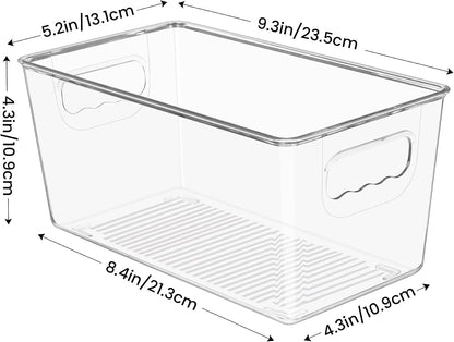 YIHONG 4 Pack Clear Storage Bins, Pantry Organizer Bins with Handle, Small