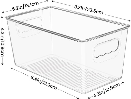 YIHONG 4 Pack Clear Storage Bins, Pantry Organizer Bins with Handle, Small