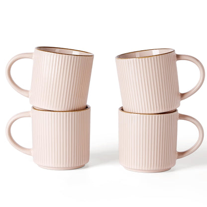 famiware Coffee Mug Set of 4, Star 12 oz Ceramic Mugs Cups Set with Handle