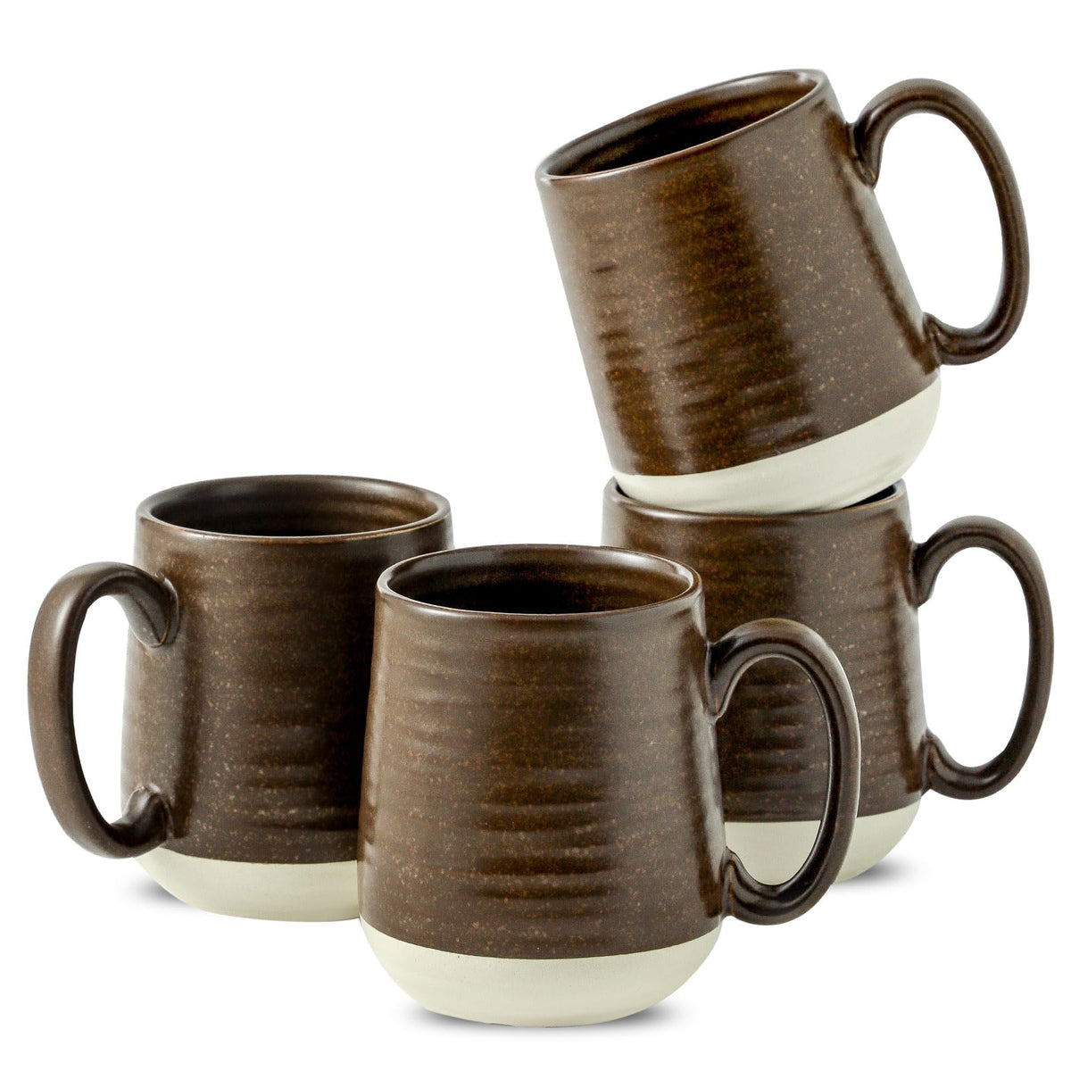 HASENSE Coffee Mugs Set of 4, 15oz Ceramic Coffee Cups with Handle, Two-Tone Design for Cappuccino Latte Tea, Large Microwave Dishwasher SafeMug Set, Housewarming Gift, Creamy White