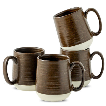 HASENSE Coffee Mugs Set of 4, 15oz Ceramic Coffee Cups with Handle, Two-Tone Design for Cappuccino Latte Tea, Large Microwave Dishwasher SafeMug Set, Housewarming Gift, Creamy White