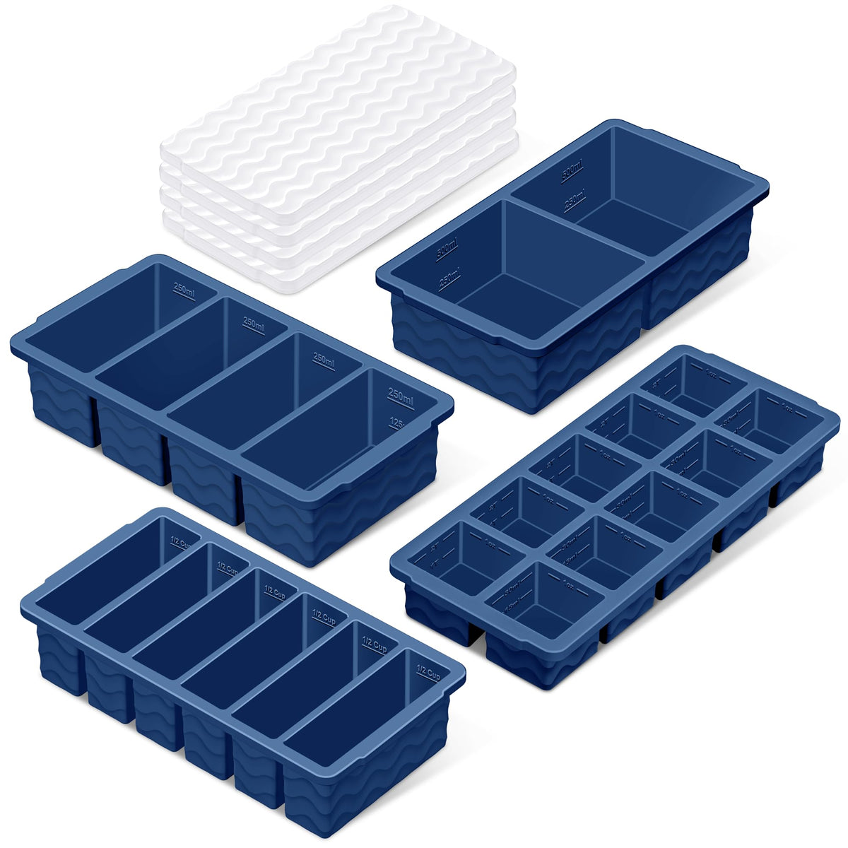 Ice Cube Tray with Lid (4-Pack), 2 Tbsp Large Silicone Freezer Molds, Perfect for Coffee Whiskey Cocktail Ice Making, Stackable Freezer Containers for Storing Sauce, Garlic, Herbs, Ginger