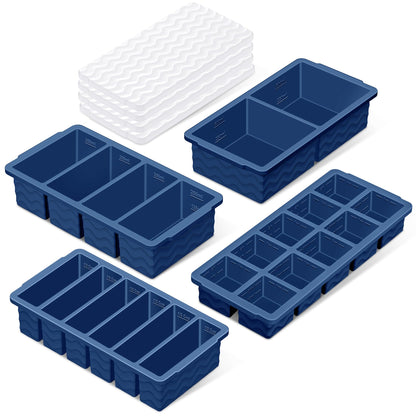 Ice Cube Tray with Lid (4-Pack), 2 Tbsp Large Silicone Freezer Molds, Perfect for Coffee Whiskey Cocktail Ice Making, Stackable Freezer Containers for Storing Sauce, Garlic, Herbs, Ginger