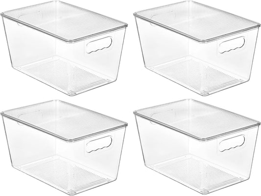 Vtopmart 4 Pack Clear Stackable Storage Bins with Lids and Handles, Large