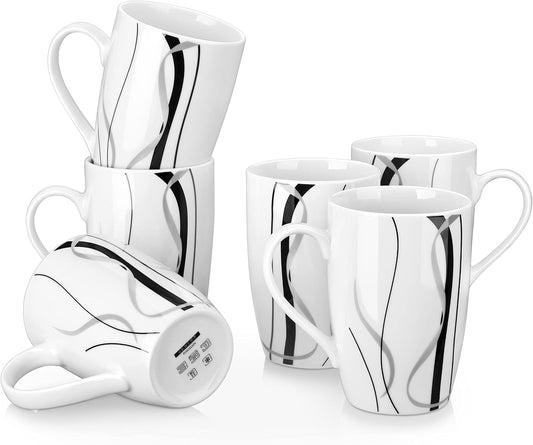 VEWEET Large Coffee Mugs Set of 6, 16 OZ White Cups Set Ceramic, Fiona