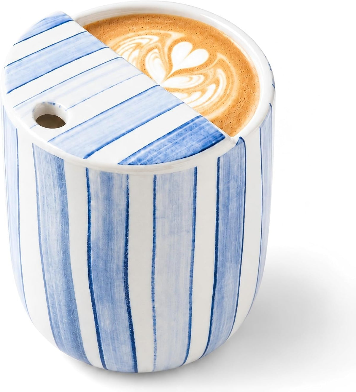1 Pcs Ceramic Mug with Sip Hole 10 oz Blue Striped