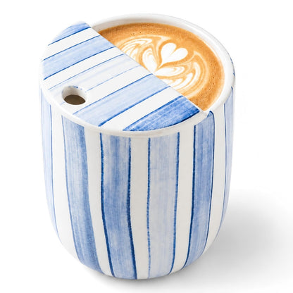 1 Pcs Ceramic Mug with Sip Hole 10 oz Blue Striped