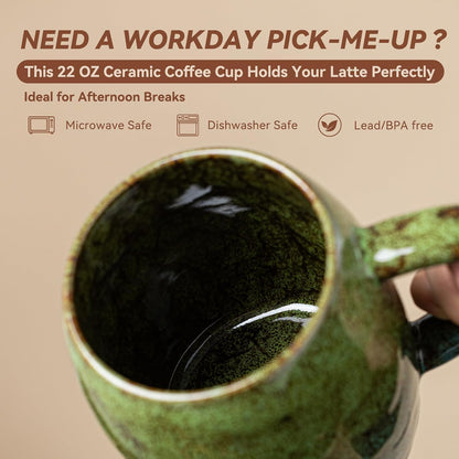 Forest Tide Ceramic Mug, 22oz Reactive Glaze Coffee Mug, Self Care Gift