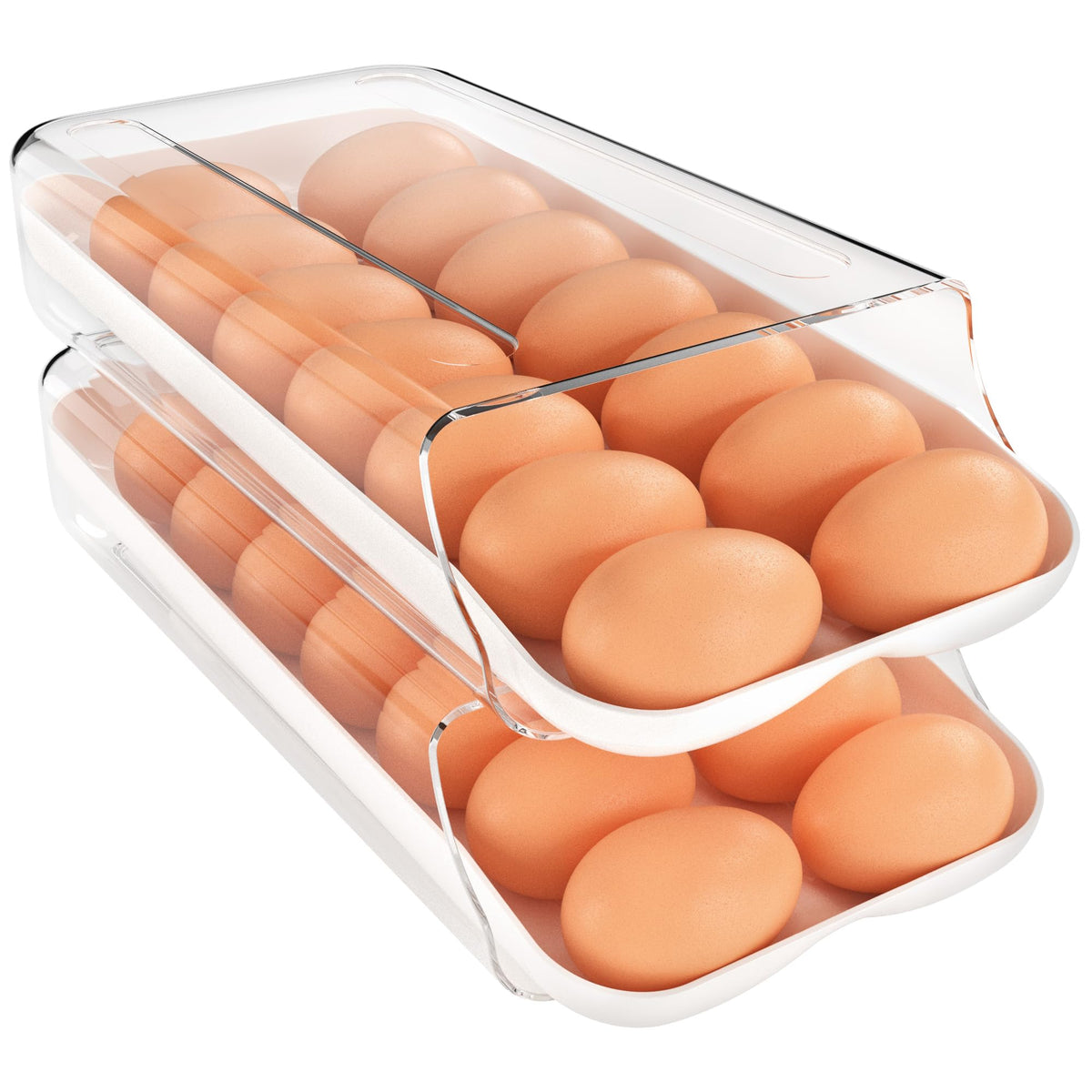 theaoo Egg Holder for Fridge, Automatic Rolling Egg Container, Clear, 2Pack