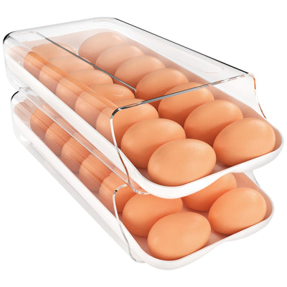 theaoo Egg Holder for Fridge, Automatic Rolling Egg Container, Clear, 2Pack