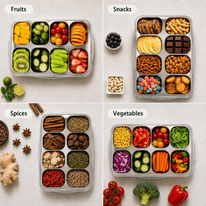 Stainless Steel Snackle Box, 8 Removable Snack Containers with Lids