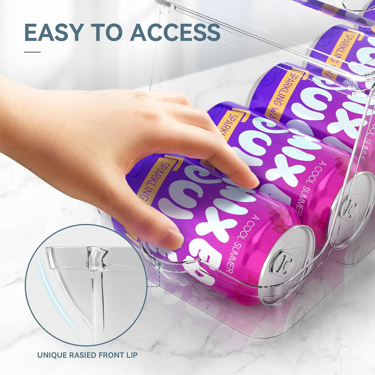 theaoo Soda Can Dispenser for Refrigerator with Lids, Stackable, 2 Pack