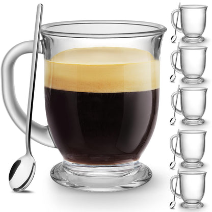 Mfacoy Glass Coffee Mugs Set of 4, 15 Oz With Handles for Hot Beverages
