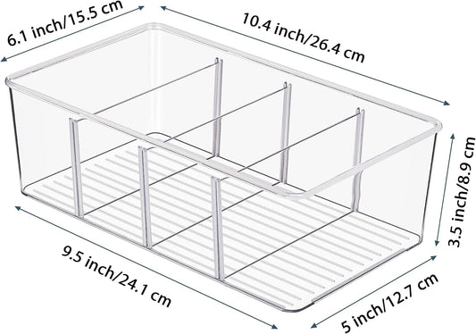 Vtopmart 4 Pack Food Storage Organizer Bins, Clear Plastic, 4 Compartments