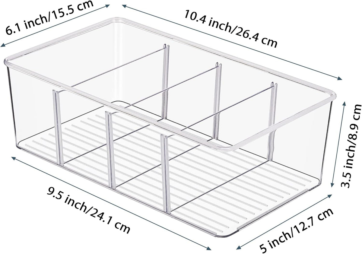 Vtopmart 8 Pack Food Storage Organizer Bins, Clear Plastic, 4 Compartments