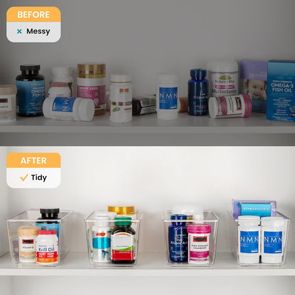 YIHONG 4 Pack Clear Storage Bins, Pantry Organizer Bins with Handle, Small