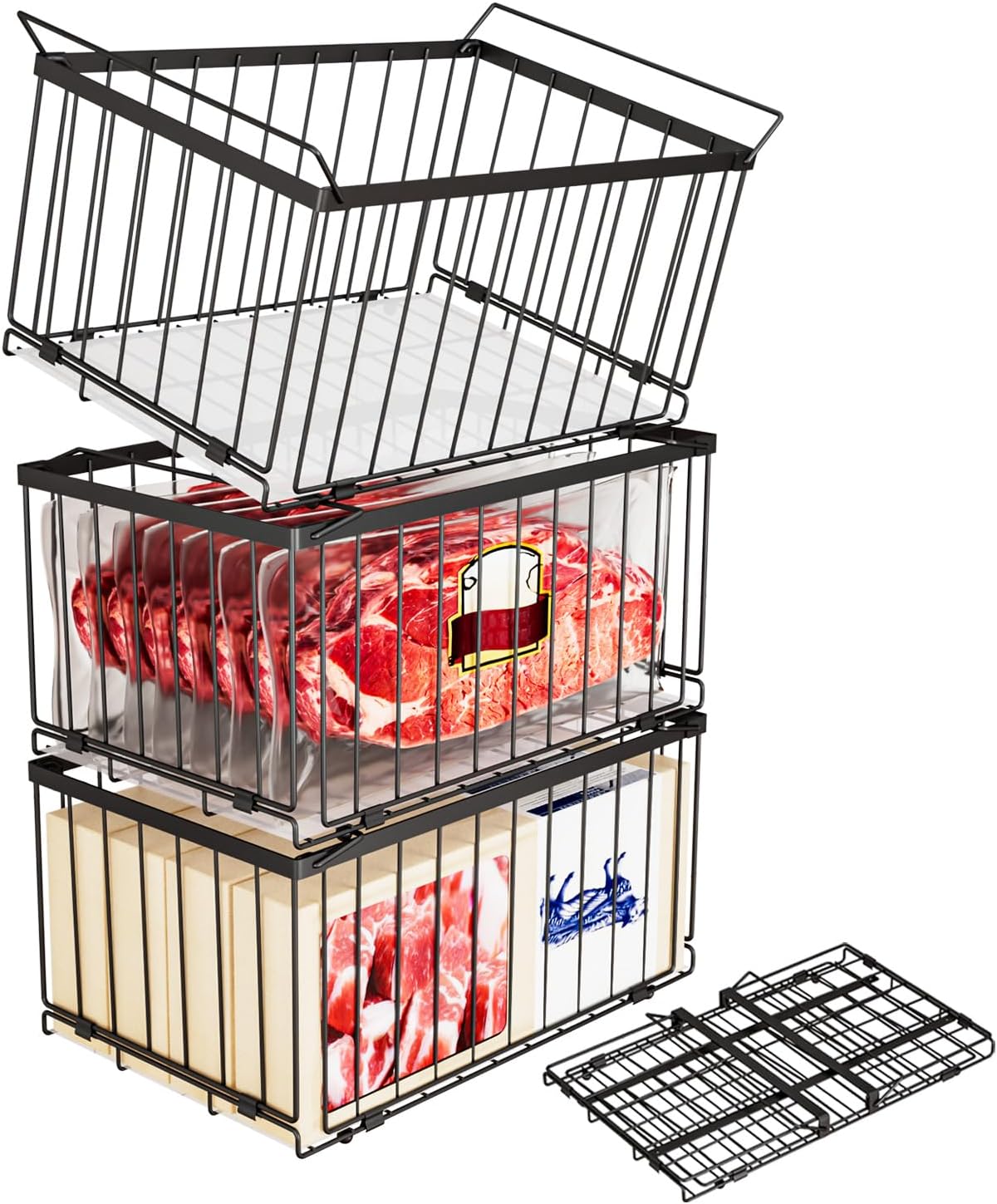 Large Freezer Organizer Bins for 5 to 9 Cu.Ft,Quick Expand/Collapse,3PACK