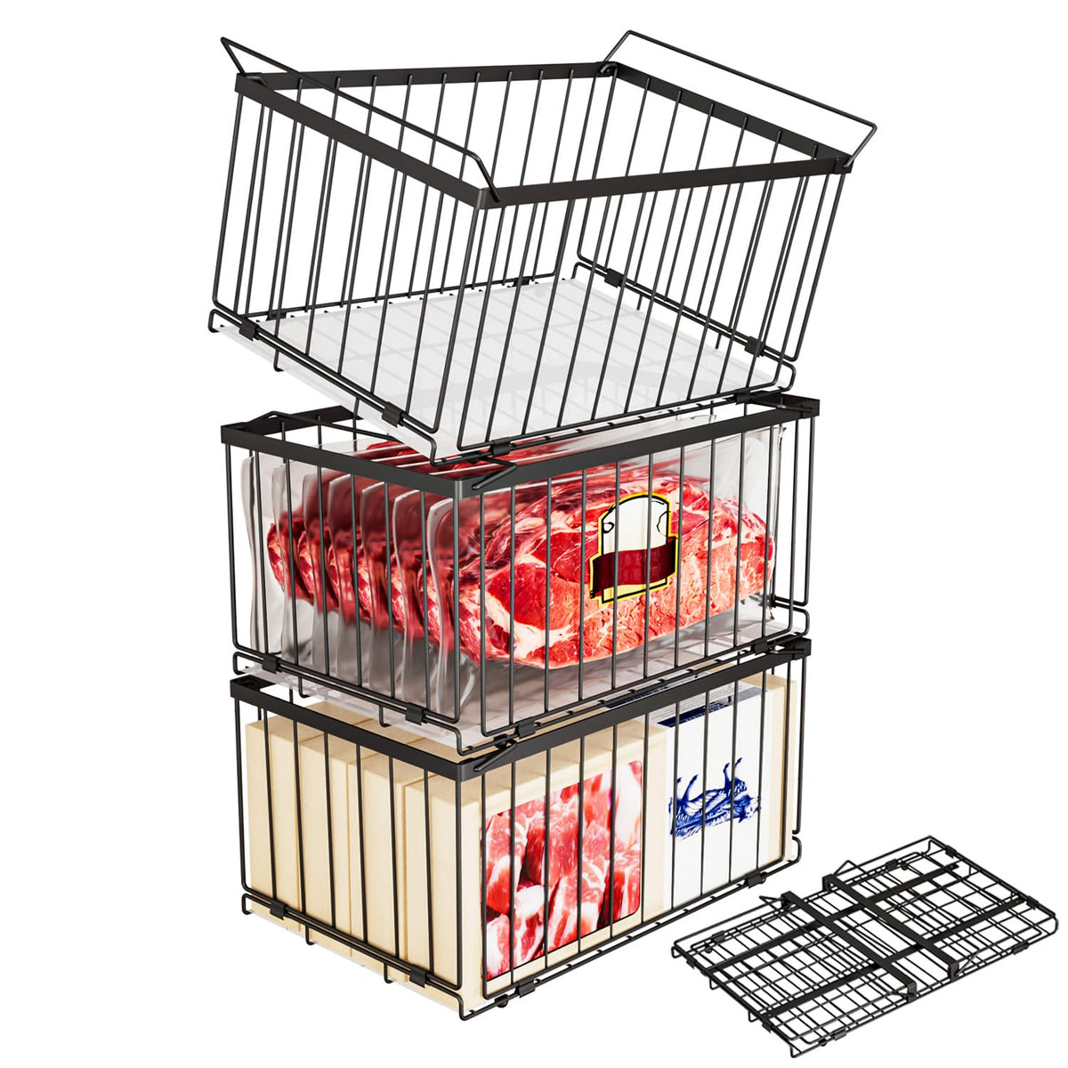 Large Freezer Organizer Bins for 5 to 9 Cu.Ft,Quick Expand/Collapse,3PACK