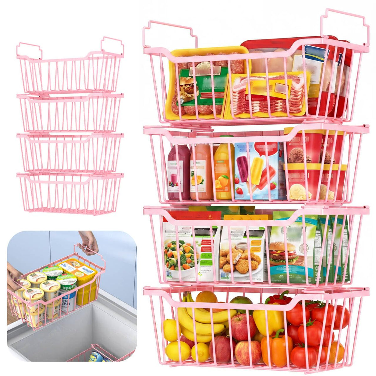 Goovilla Freezer Organizer Bins for 5-7 Cu.FT Chest Freezer, 4 Pack Black