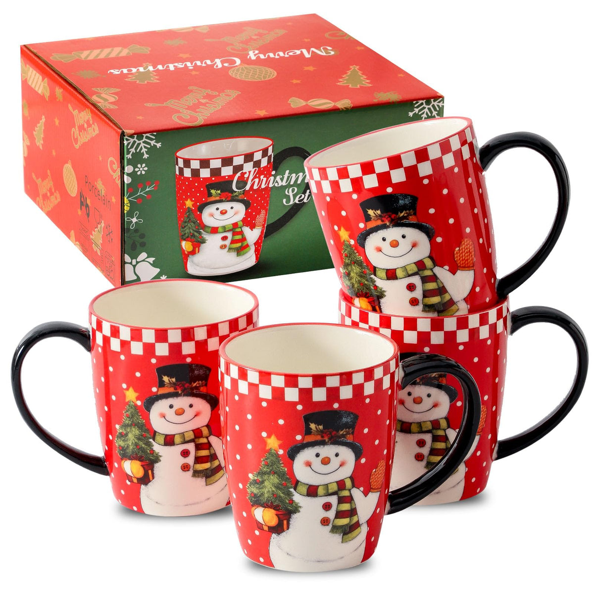 HASENSE Coffee Mugs Set of 4, 15oz Ceramic Coffee Cups with Handle, Two-Tone Design for Cappuccino Latte Tea, Large Microwave Dishwasher SafeMug Set, Housewarming Gift, Creamy White