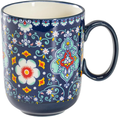HENXFEN LEAD 14 oz Boho Ceramic Coffee Mug & Tea Cup - Midnight Blue