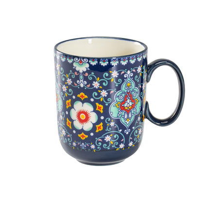 HENXFEN LEAD 14 oz Boho Ceramic Coffee Mug & Tea Cup - Midnight Blue