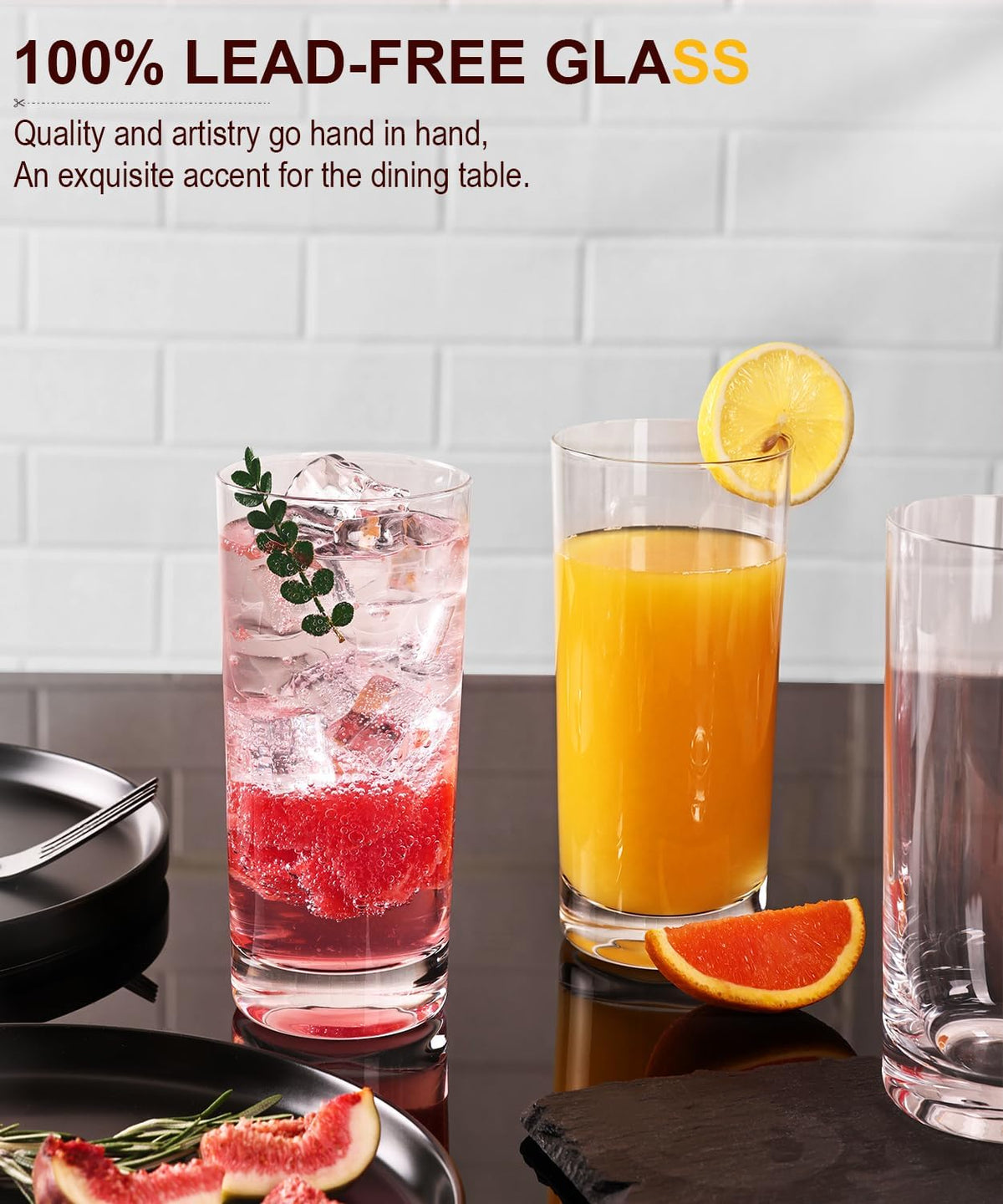 Drinking Water Glass Cups Set,Crystal Highball Glasses cups set of 6,16oz