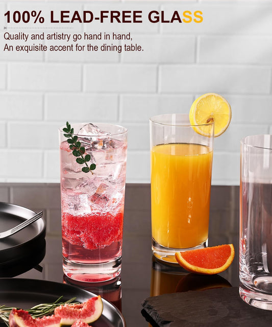 Drinking Water Glass Cups Set,Crystal Highball Glasses cups set of 6,16oz