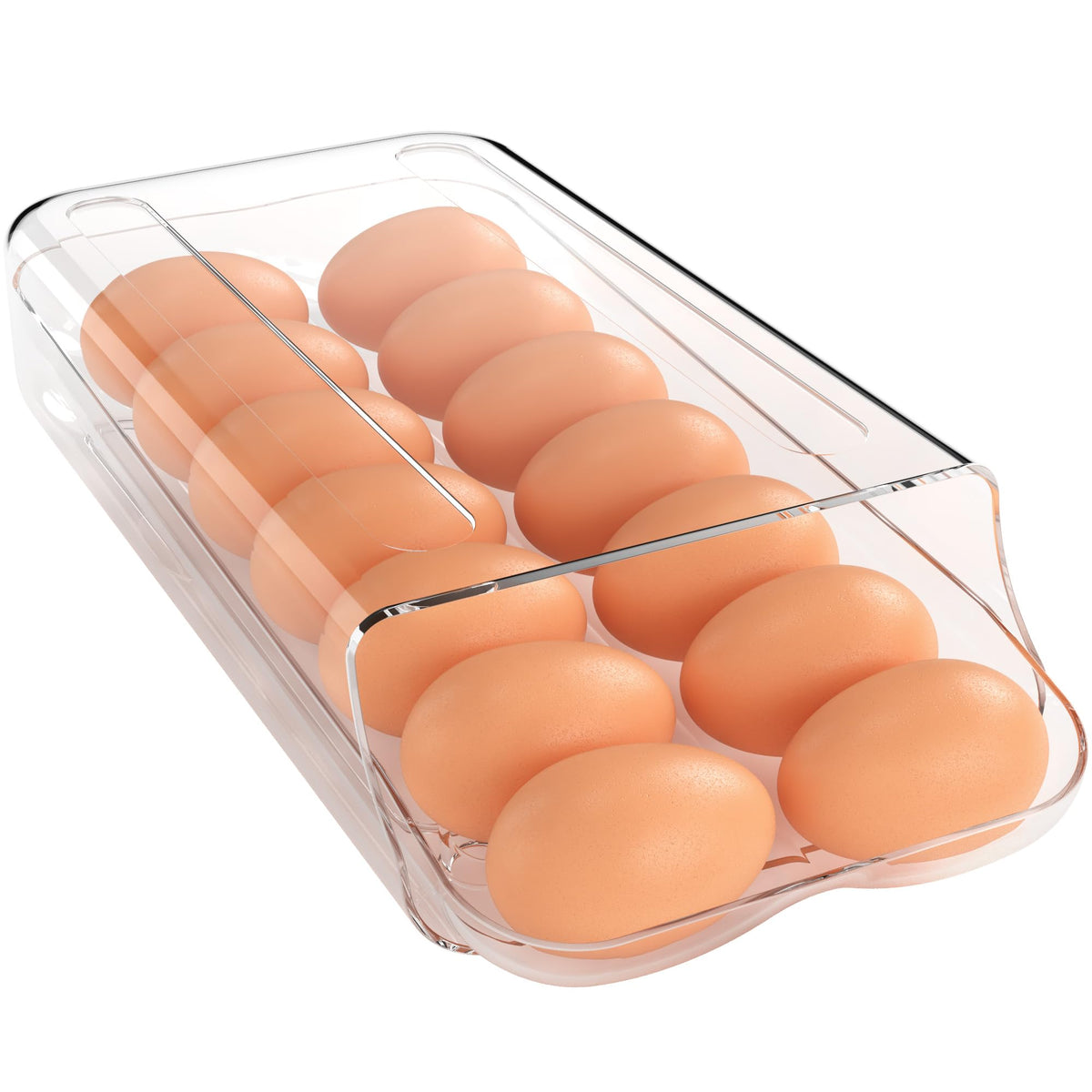 theaoo Egg Holder for Fridge, Automatic Rolling Egg Container, Clear, 2Pack