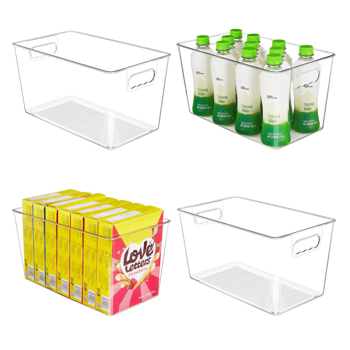 YIHONG 4 Pack Clear Storage Bins, Pantry Organizer Bins with Handle, Small