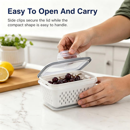 2 Pack Fruit Storage Containers for Fridge with Removable Colander, Grey