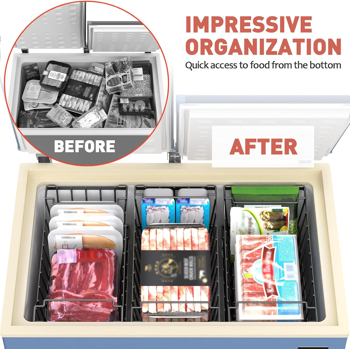 Goovilla Freezer Organizer Bins for 5-7 Cu.FT Chest Freezer, 4 Pack Black