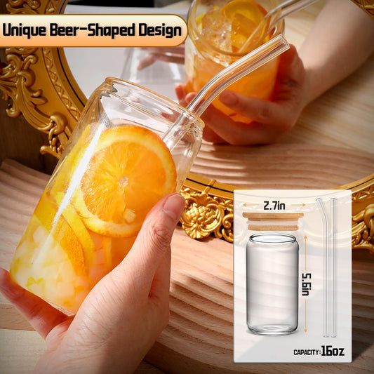 Iced Coffee Cups with Lids,Glass Cups with Lids and Straws,4 Coffee Tumbler